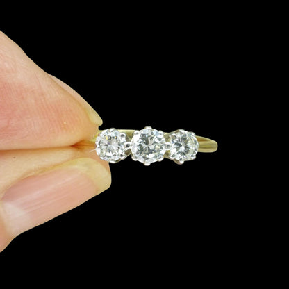 Vintage 18ct natural diamond three stone trilogy ring 0.50ct c1930's