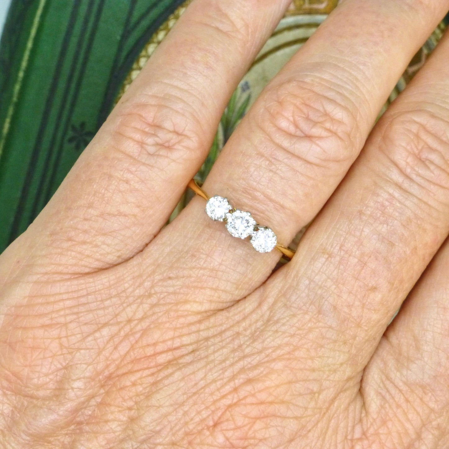 Vintage 18ct natural diamond three stone trilogy ring 0.50ct c1930's