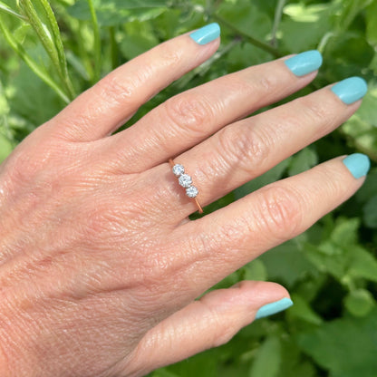Vintage 18ct natural diamond three stone trilogy ring 0.50ct c1930's