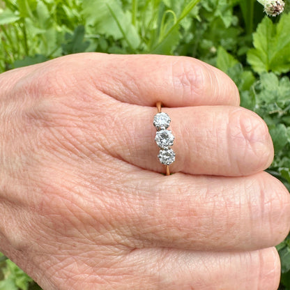Vintage 18ct natural diamond three stone trilogy ring 0.50ct c1930's
