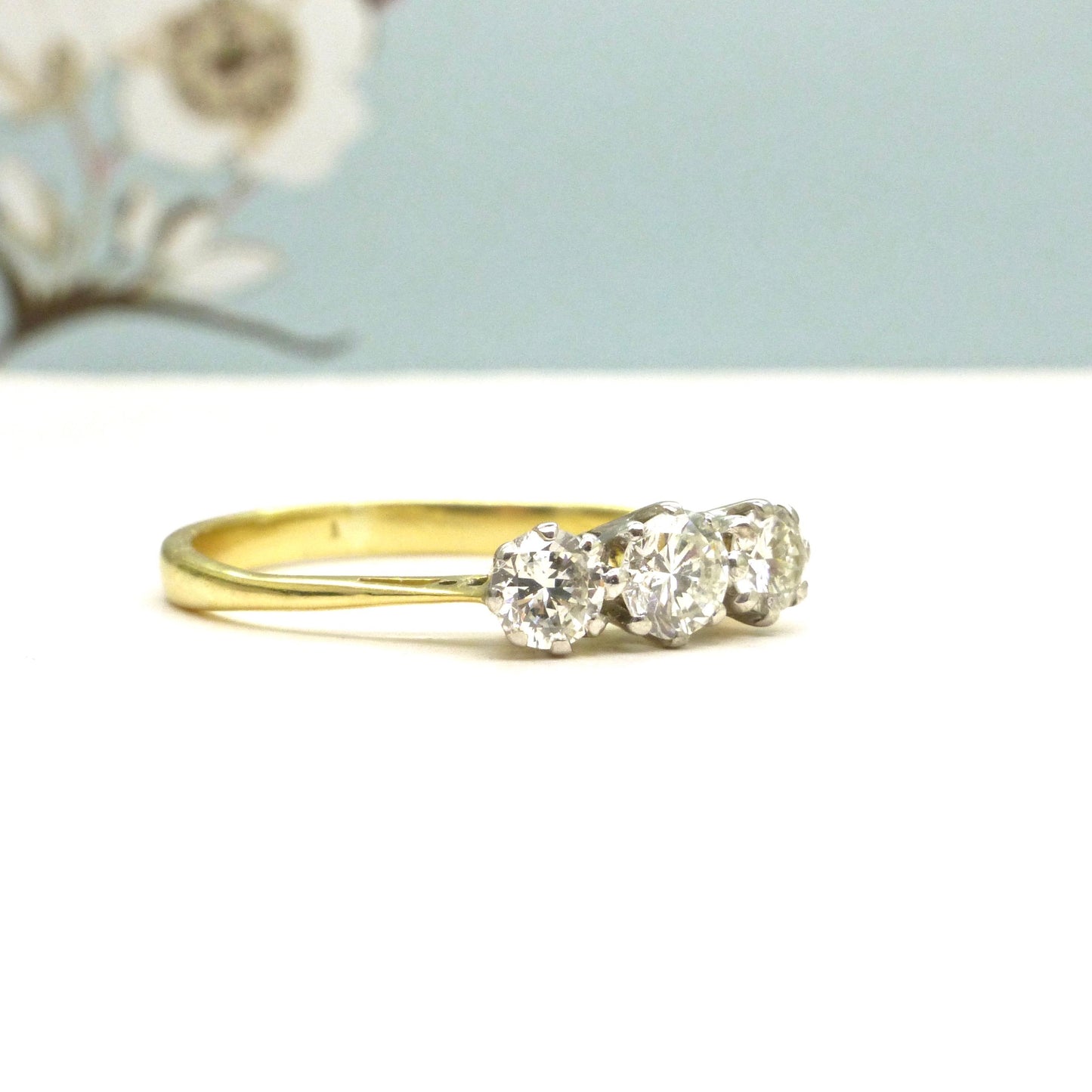 Vintage 18ct natural diamond three stone trilogy ring 0.50ct c1930's