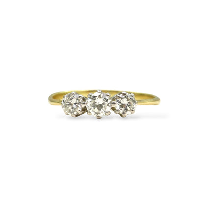 Vintage 18ct natural diamond three stone trilogy ring 0.50ct c1930's