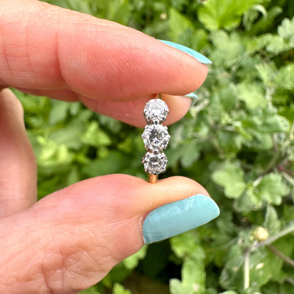 Vintage 18ct natural diamond three stone trilogy ring 0.50ct c1930's