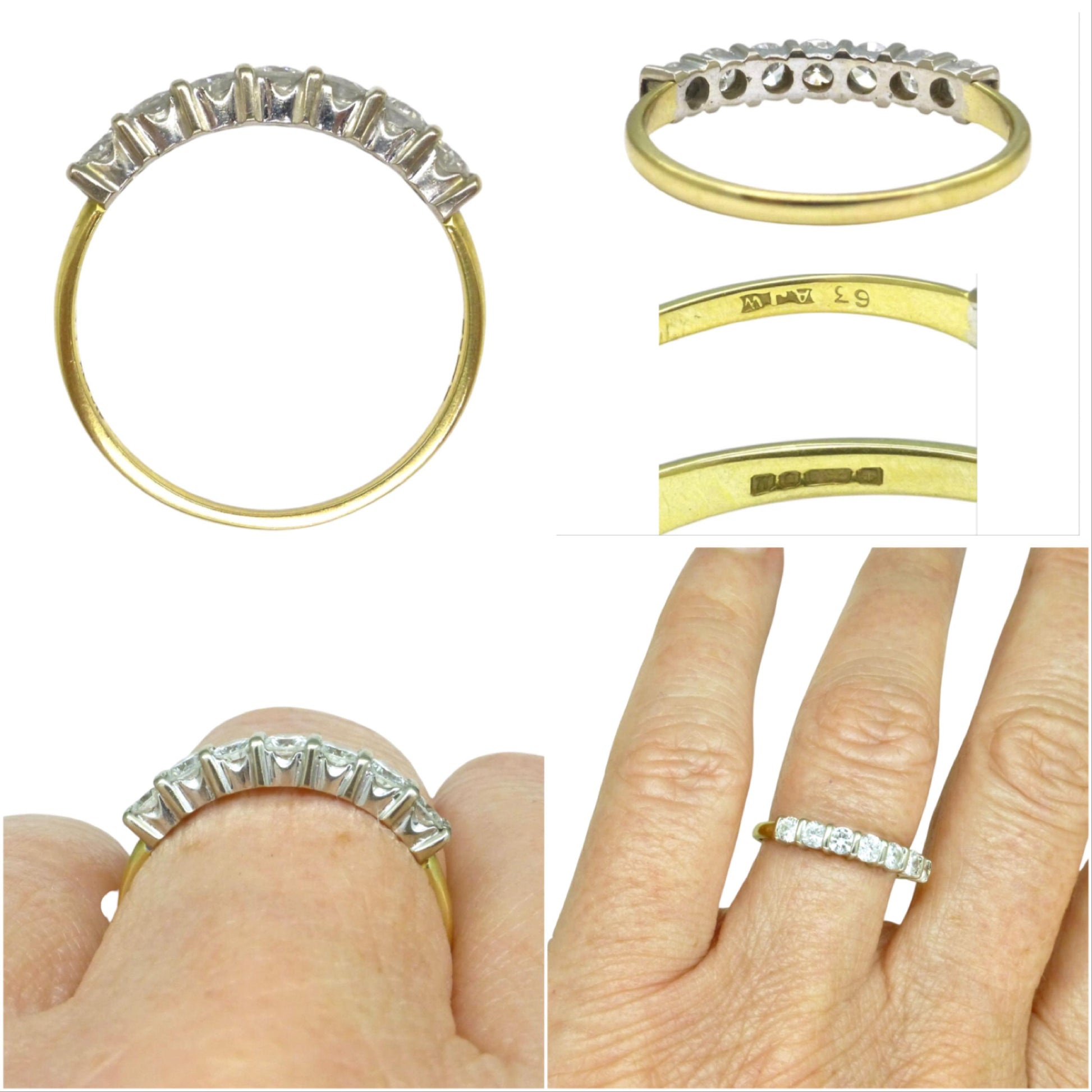 Vintage 18ct gold seven stone diamond wedding eternity ring 0.63ct