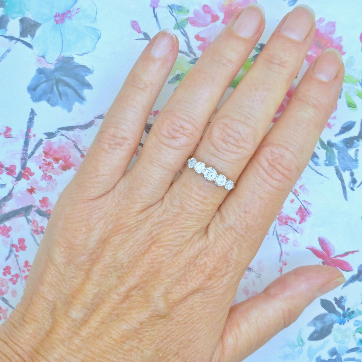 Antique Edwardian 18ct gold old European cut natural diamond five stone ring 1.05ct.