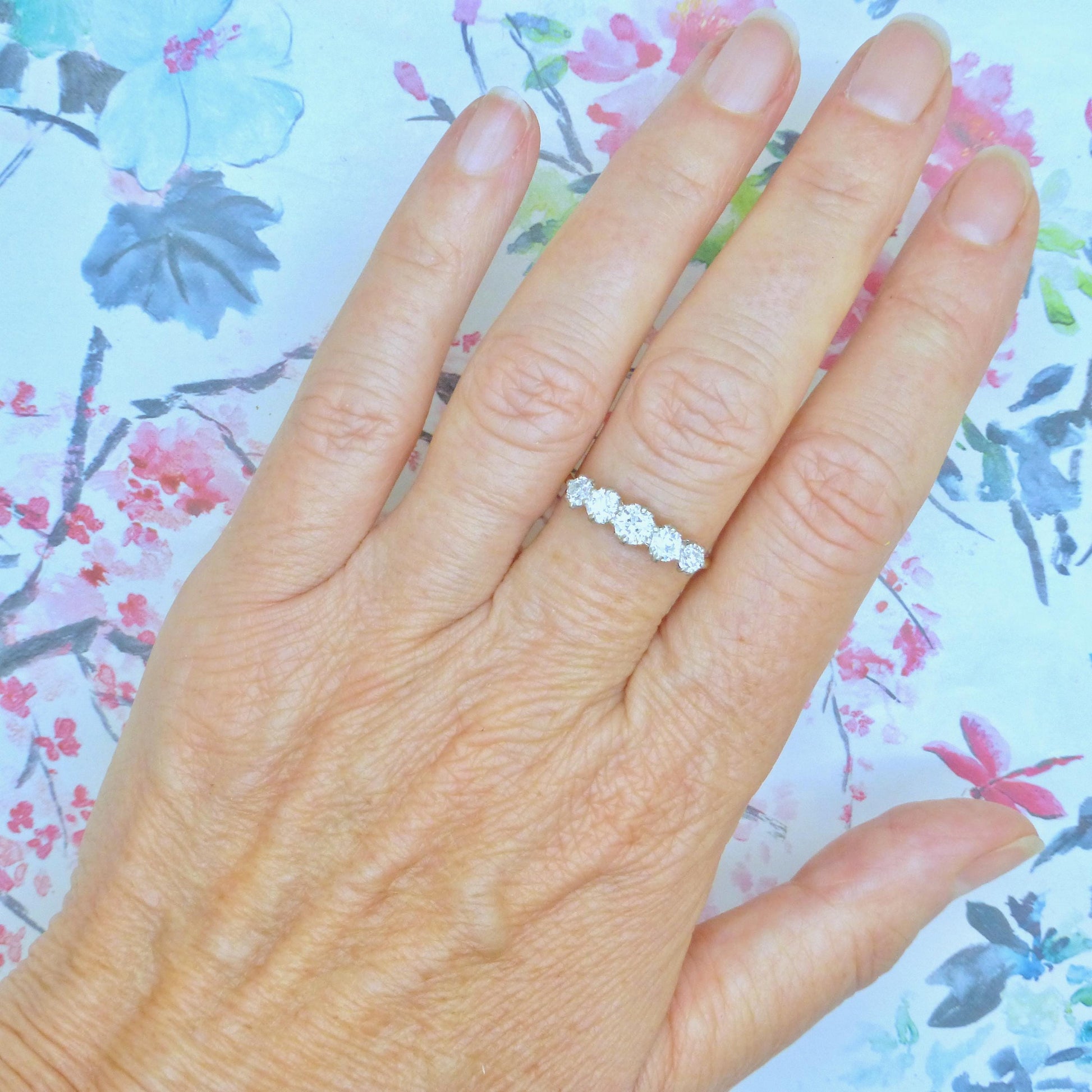 Antique Edwardian 18ct gold old European cut natural diamond five stone ring 1.05ct.