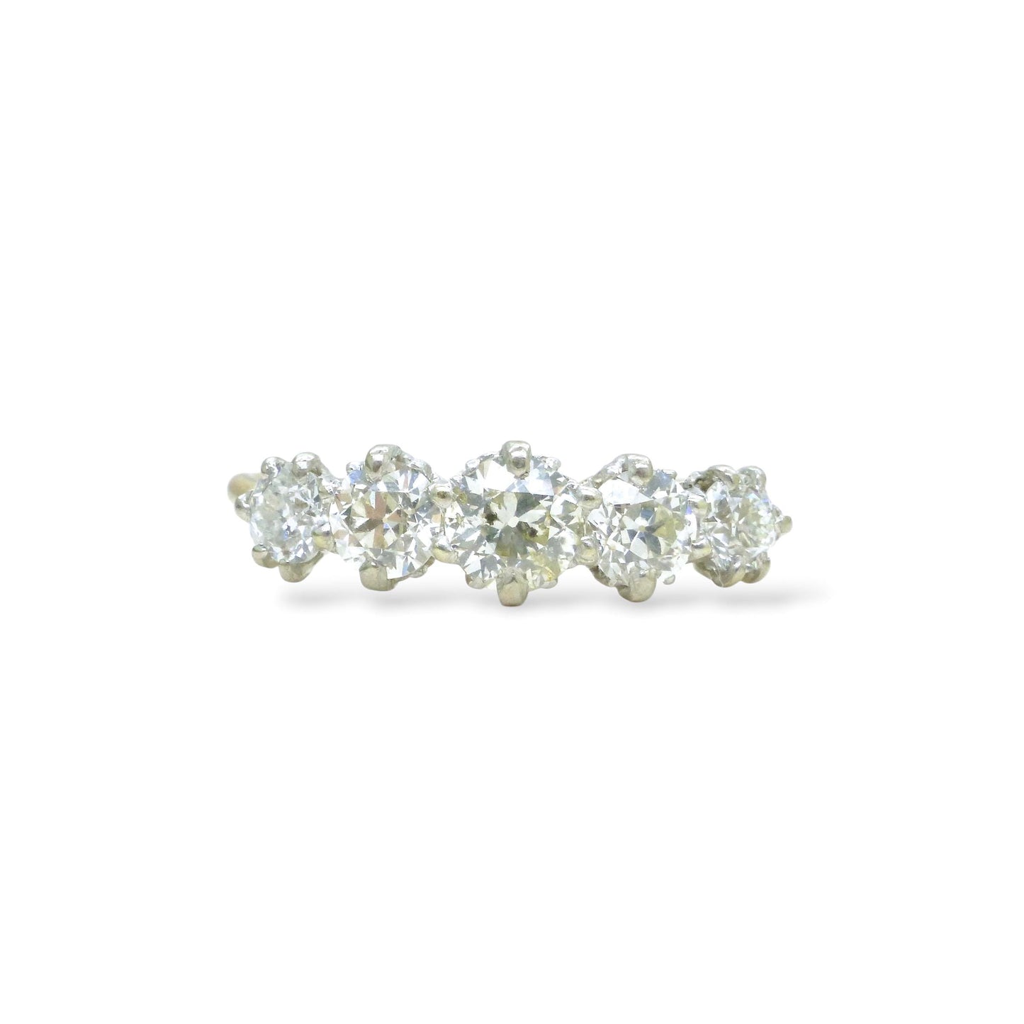 Antique Edwardian 18ct gold old European cut natural diamond five stone ring 1.05ct.