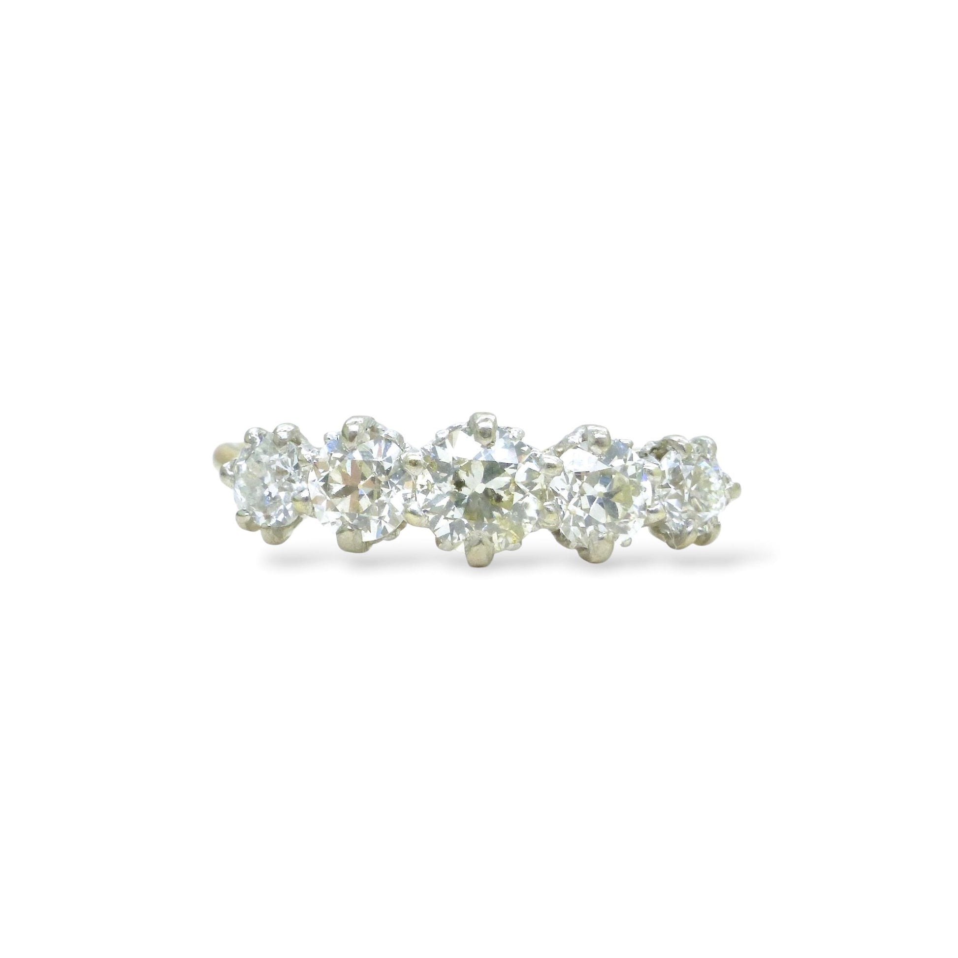 Antique Edwardian 18ct gold old European cut natural diamond five stone ring 1.05ct.