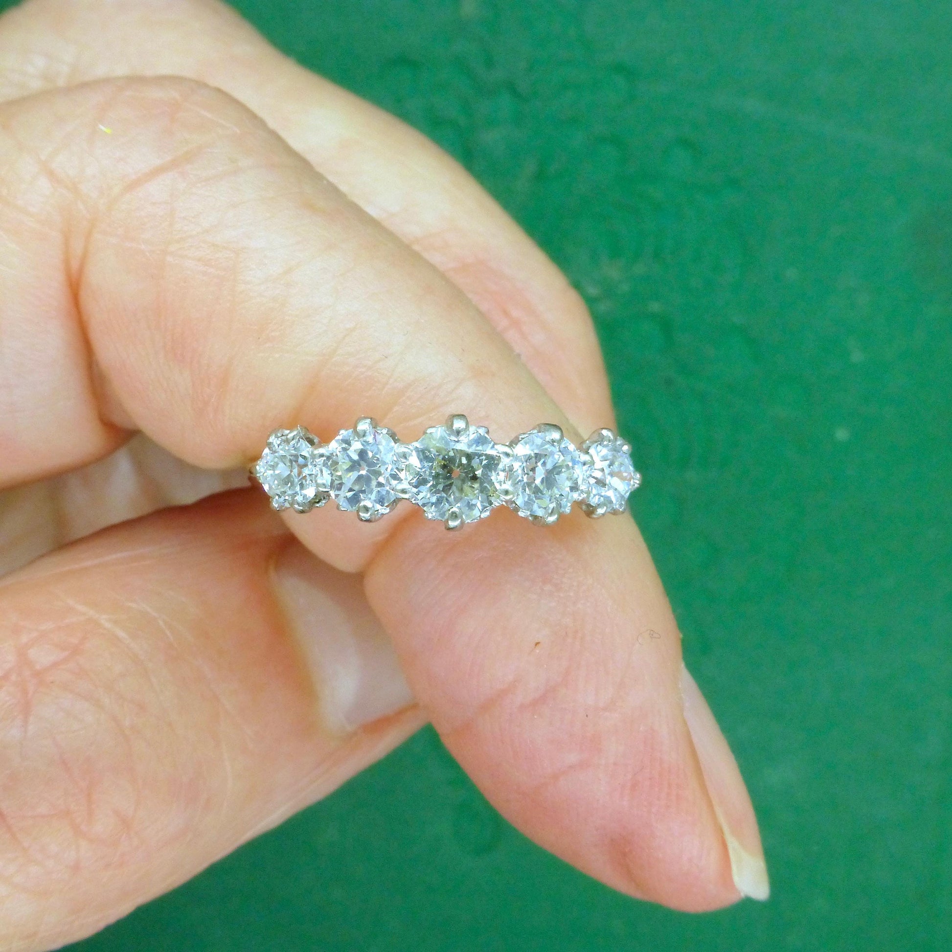 Antique Edwardian 18ct gold old European cut natural diamond five stone ring 1.05ct.