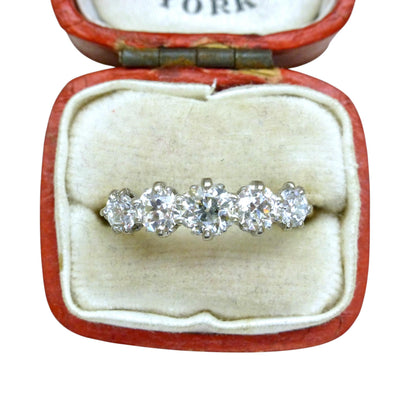 Antique Edwardian 18ct gold old European cut natural diamond five stone ring 1.05ct.