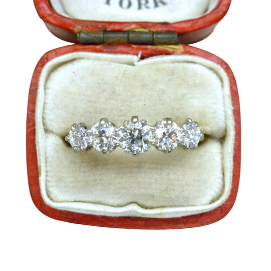 Antique Edwardian 18ct gold old European cut natural diamond five stone ring 1.05ct.