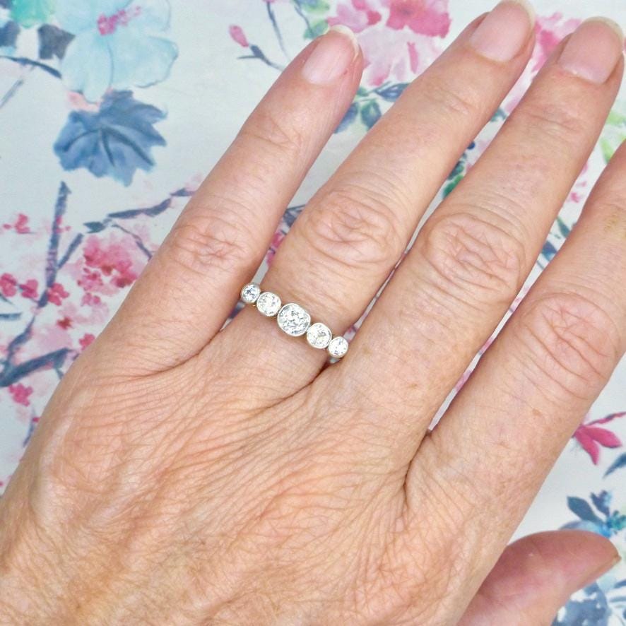 Antique Bezel set old cut natural diamond five stone ring 1.00ct - 18ct Platinum
