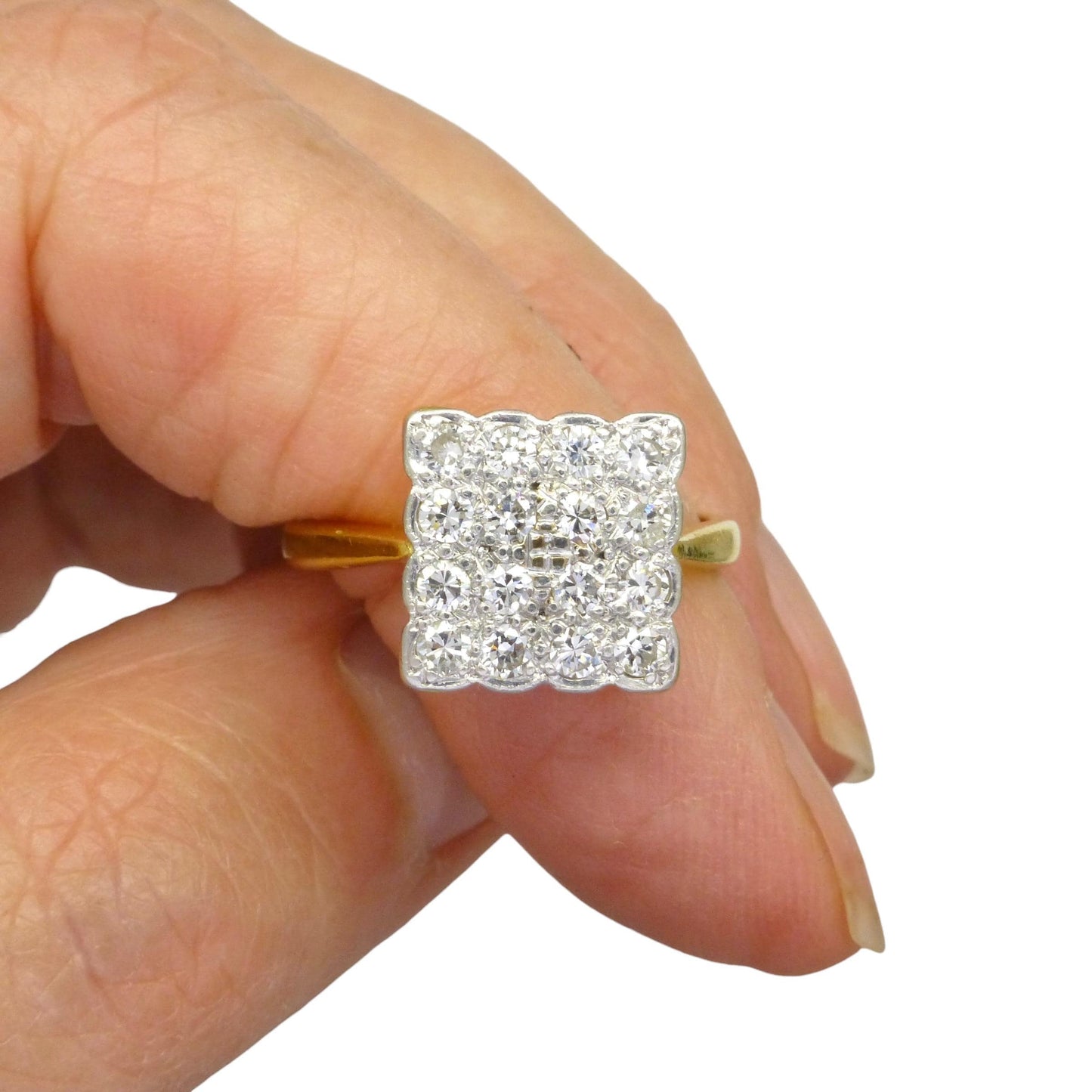 Antique Art Deco 18ct Platinum pavé diamond cluster panel ring