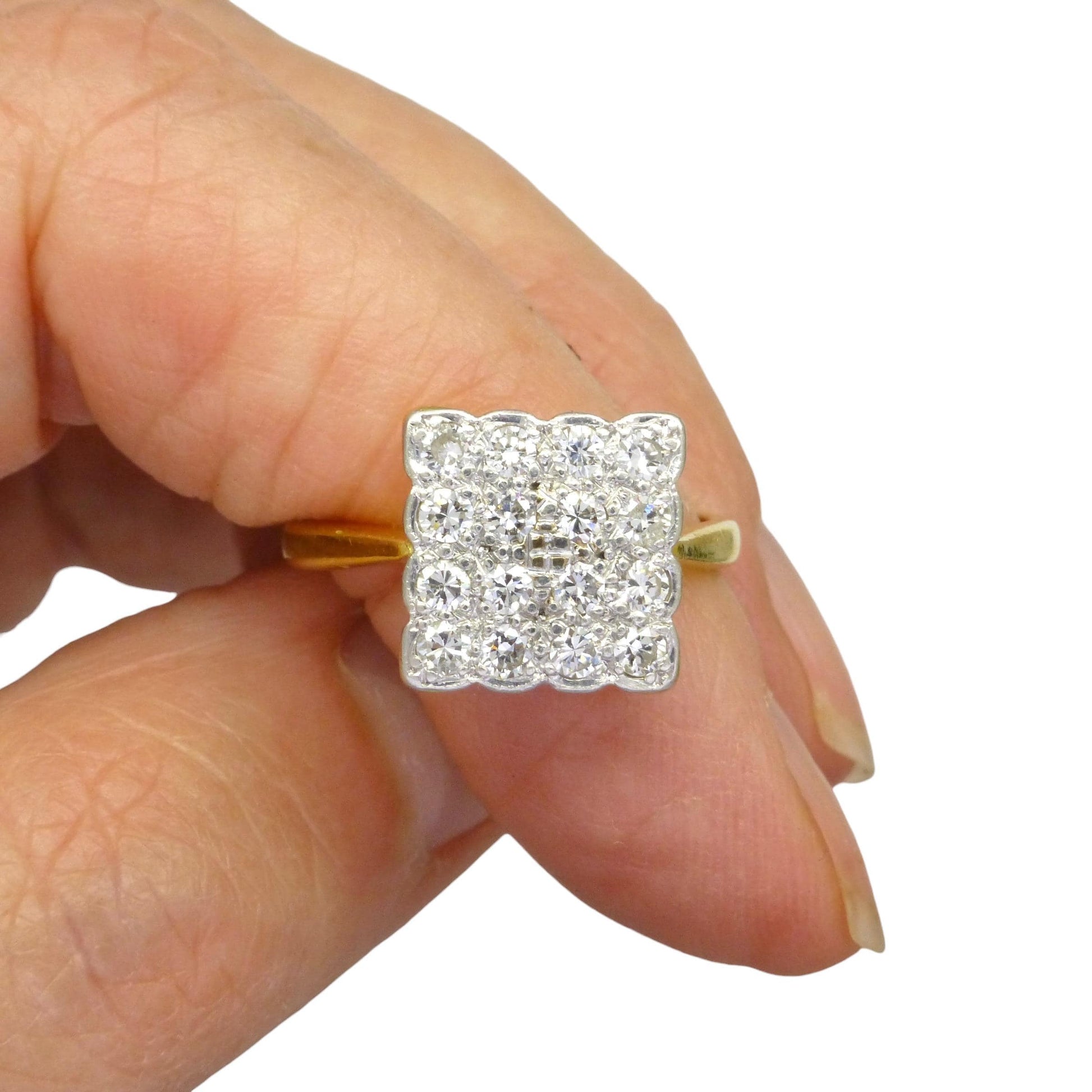 Antique Art Deco 18ct Platinum pavé diamond cluster panel ring