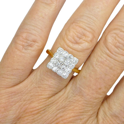 Antique Art Deco 18ct Platinum pavé diamond cluster panel ring