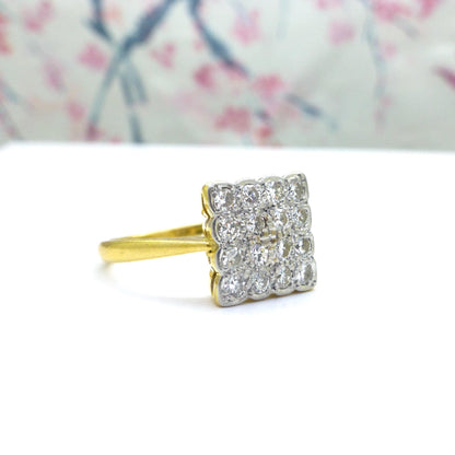Antique Art Deco 18ct Platinum pavé diamond cluster panel ring