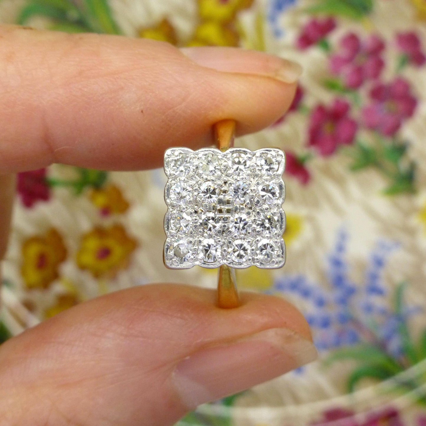 Antique Art Deco 18ct Platinum pavé diamond cluster panel ring