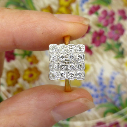 Antique Art Deco 18ct Platinum pavé diamond cluster panel ring