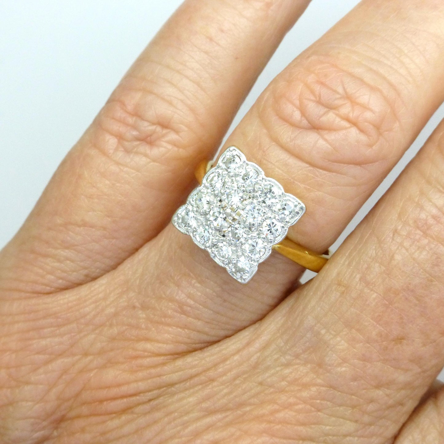 Antique Art Deco 18ct Platinum pavé diamond cluster panel ring