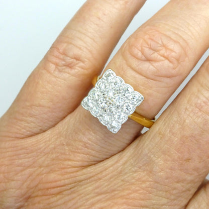 Antique Art Deco 18ct Platinum pavé diamond cluster panel ring