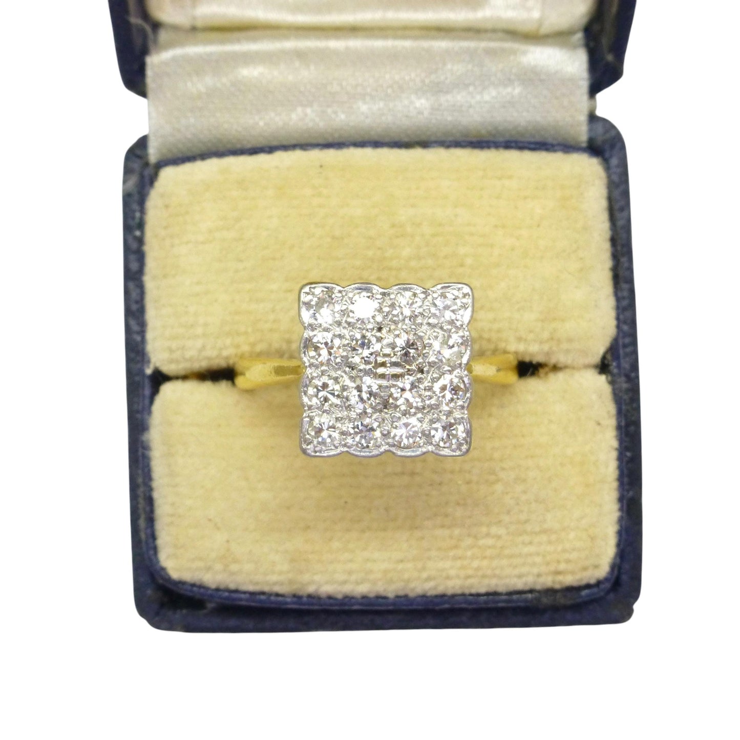 Antique Art Deco 18ct Platinum pavé diamond cluster panel ring