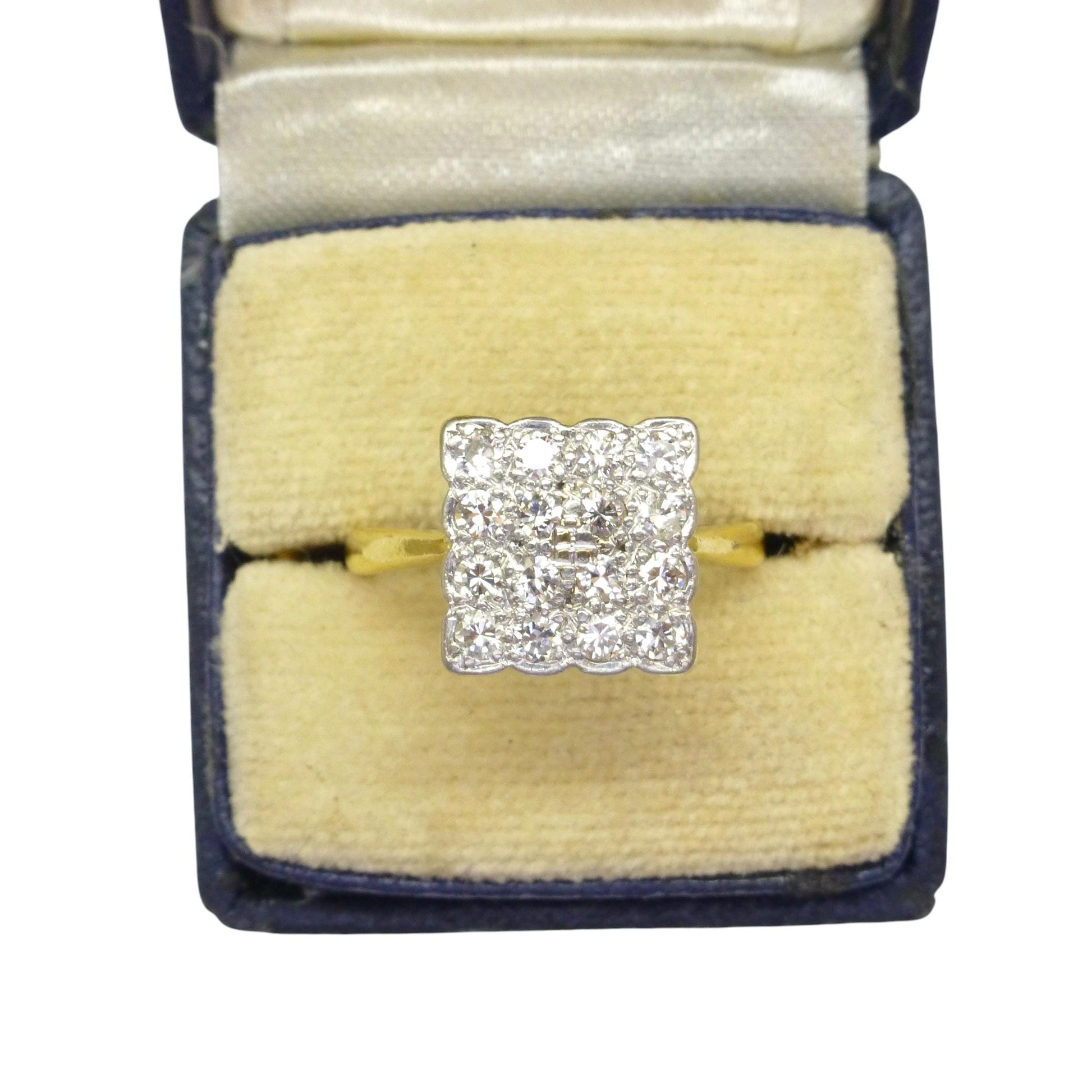 Antique Art Deco 18ct Platinum pavé diamond cluster panel ring