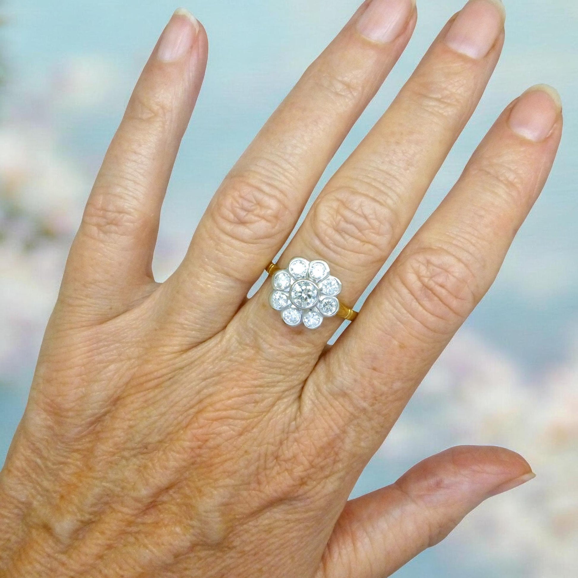Vintage 18ct natural diamond cluster engagement ring 1.46 carat - Dated 1996