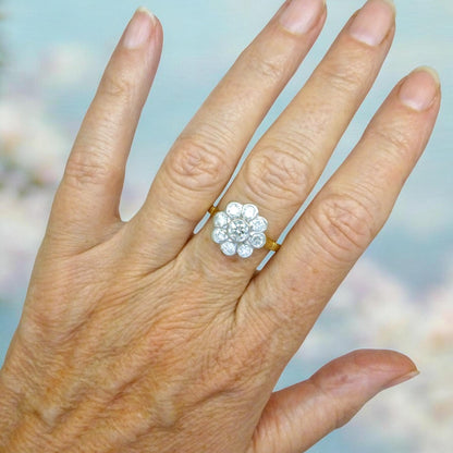 Vintage 18ct natural diamond cluster engagement ring 1.46 carat - Dated 1996