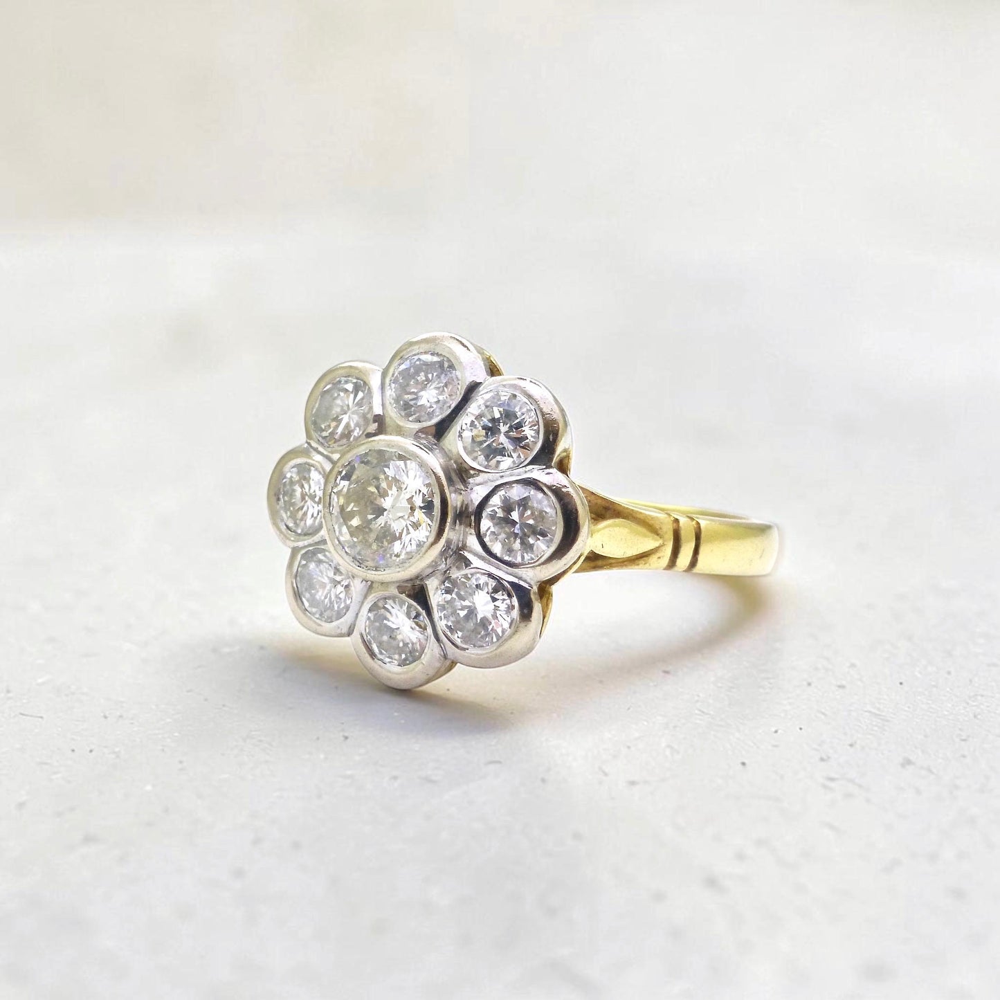 Vintage 18ct natural diamond cluster engagement ring 1.46 carat - Dated 1996