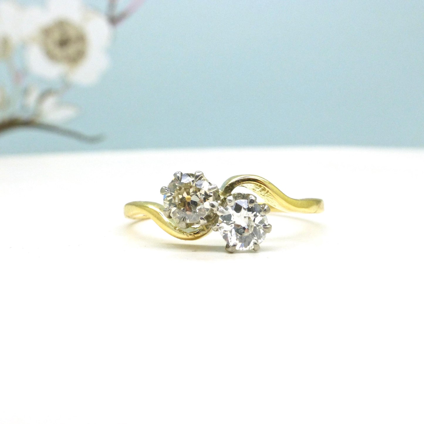 Antique Edwardian 18ct Platinum Toi et Moi two stone natural diamond ring 1910s - 0.50ct