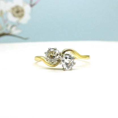 Antique Edwardian 18ct Platinum Toi et Moi two stone natural diamond ring 1910s - 0.50ct