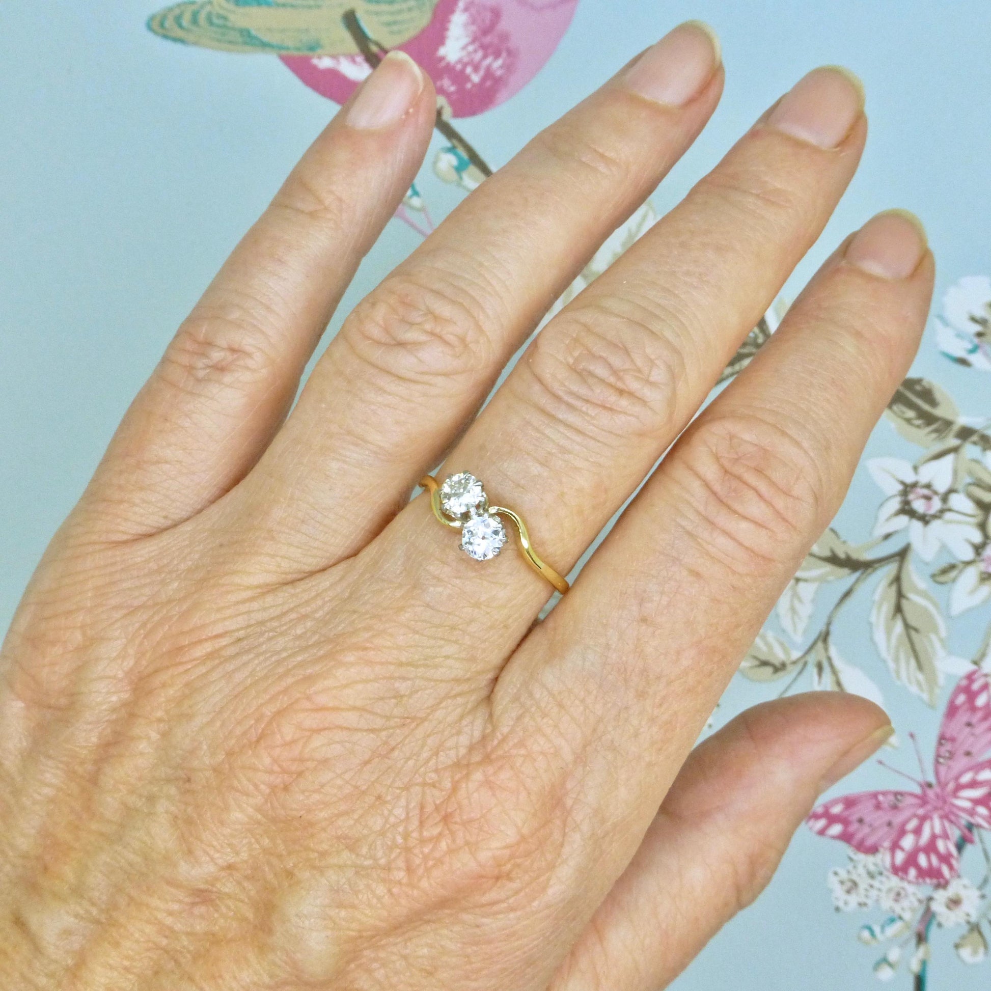 Antique Edwardian 18ct Platinum Toi et Moi two stone natural diamond ring 1910s - 0.50ct