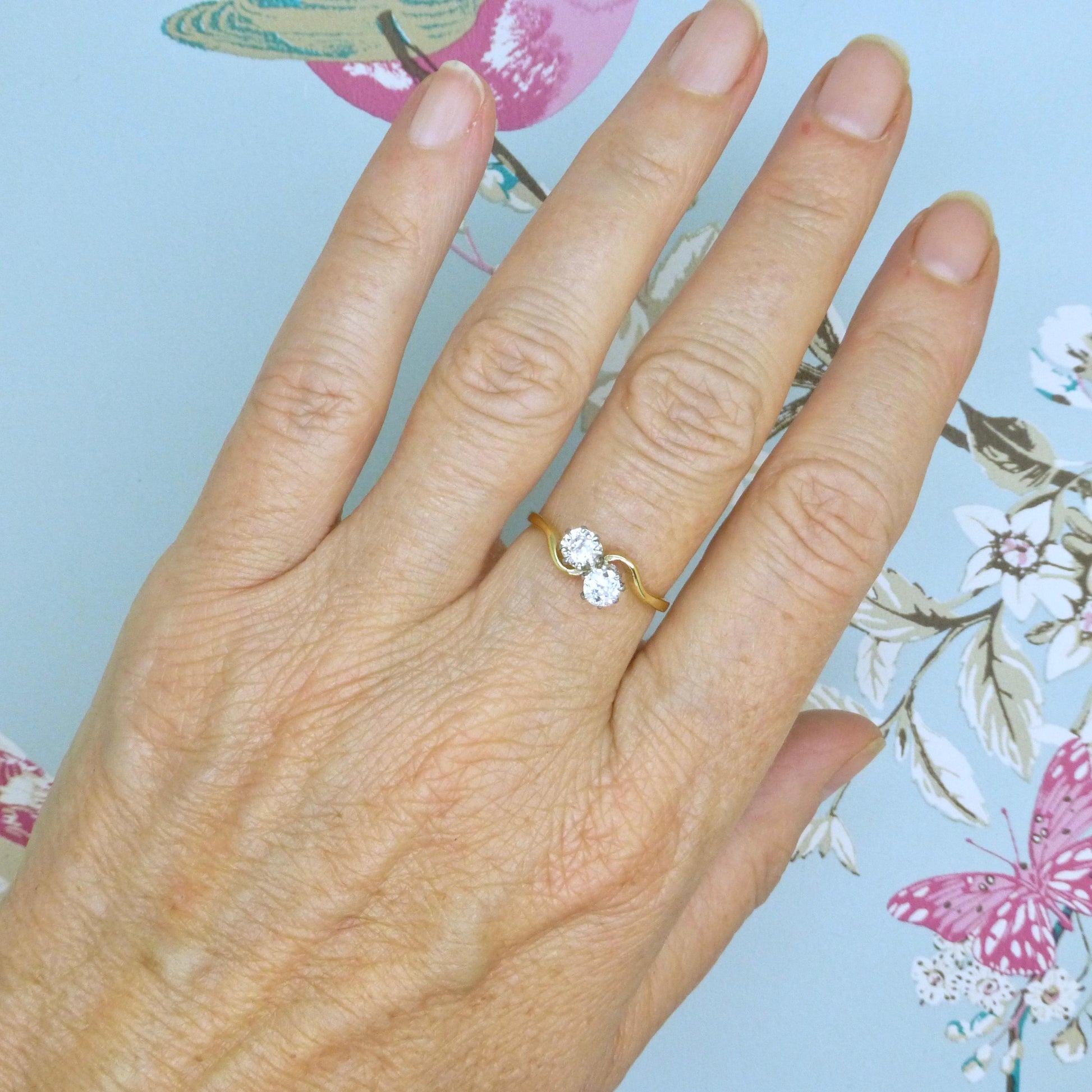 Antique Edwardian 18ct Platinum Toi et Moi two stone natural diamond ring 1910s - 0.50ct