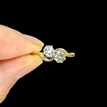 Antique Edwardian 18ct Platinum Toi et Moi two stone natural diamond ring 1910s - 0.50ct
