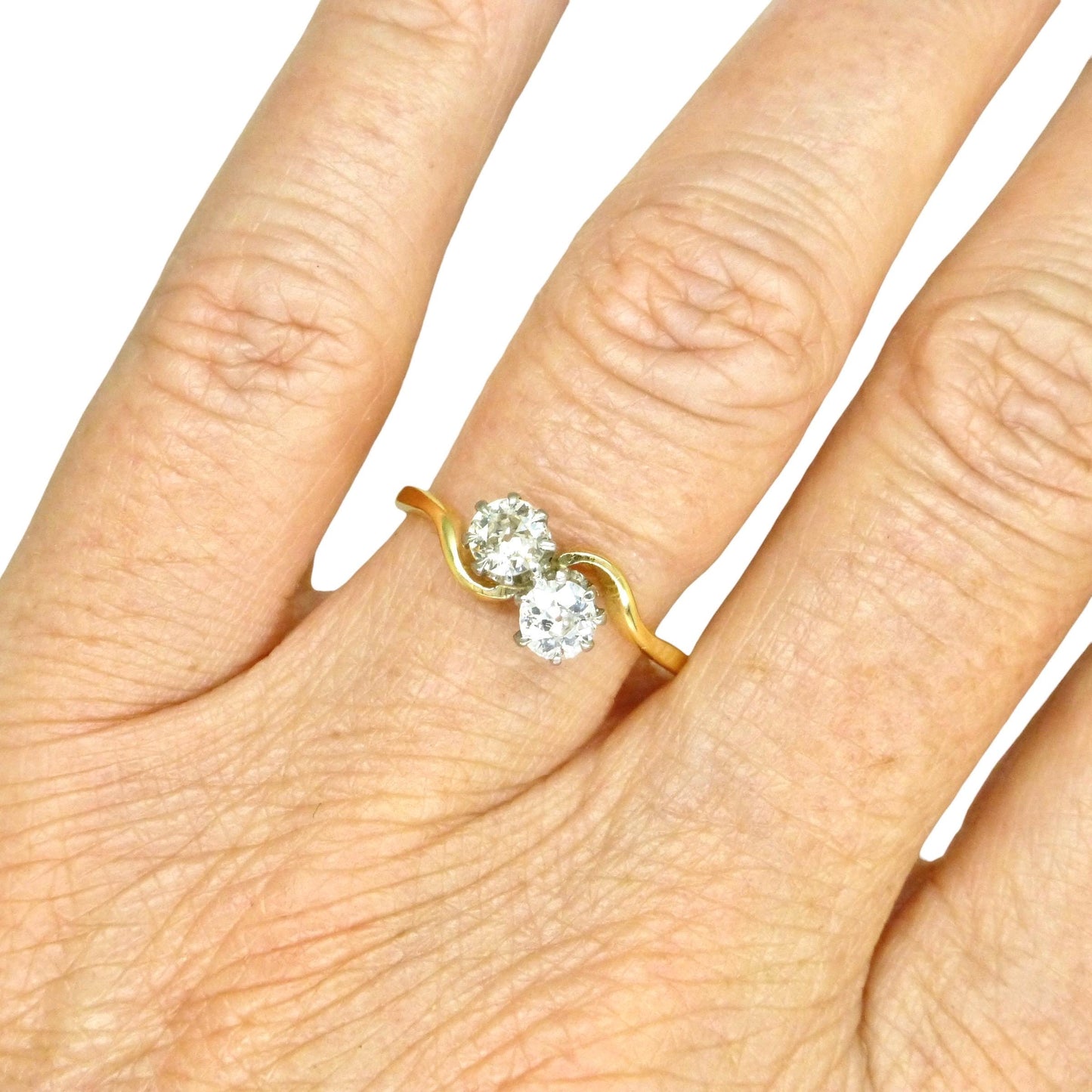 Antique Edwardian 18ct Platinum Toi et Moi two stone natural diamond ring 1910s - 0.50ct