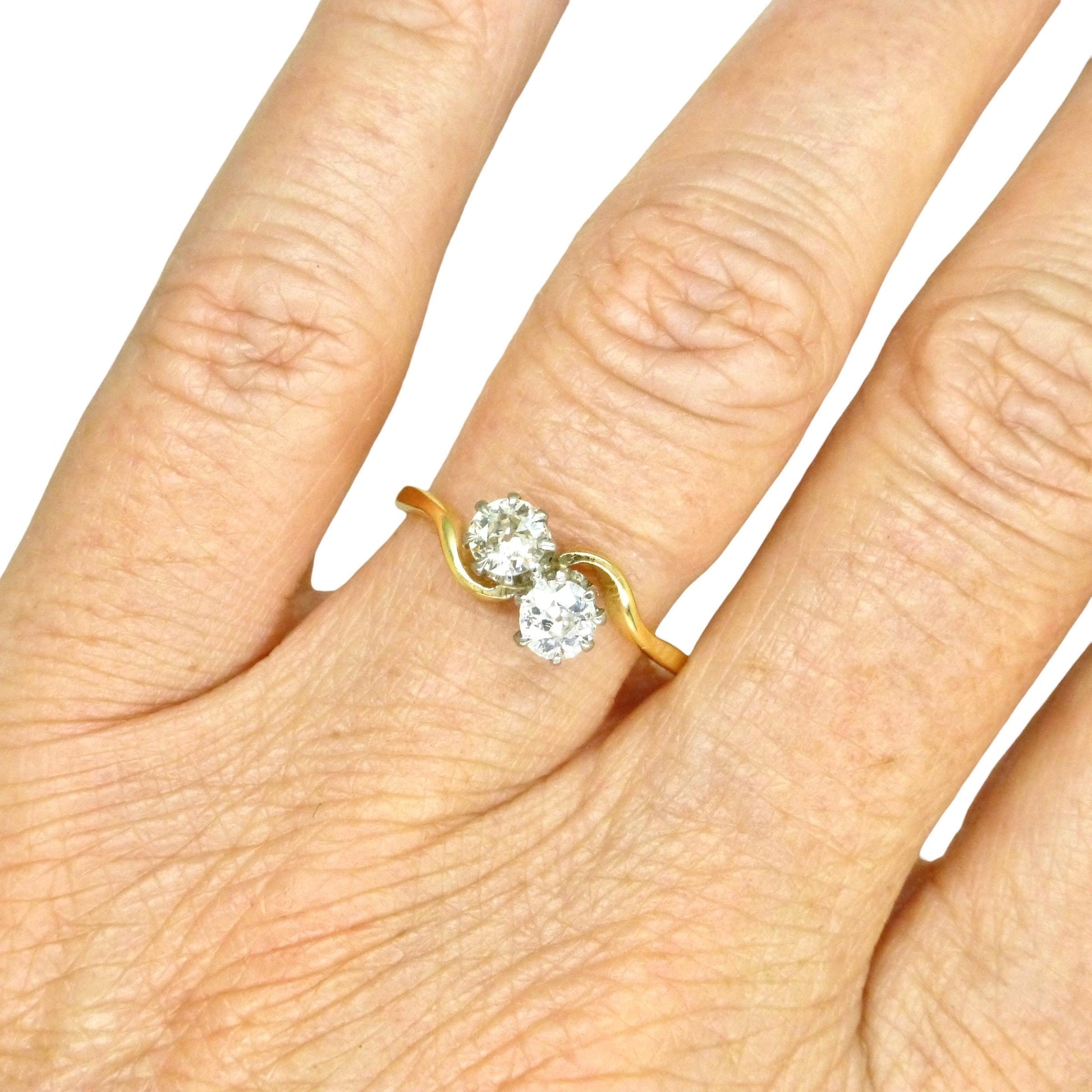 Antique Edwardian 18ct Platinum Toi et Moi two stone natural diamond ring 1910s - 0.50ct
