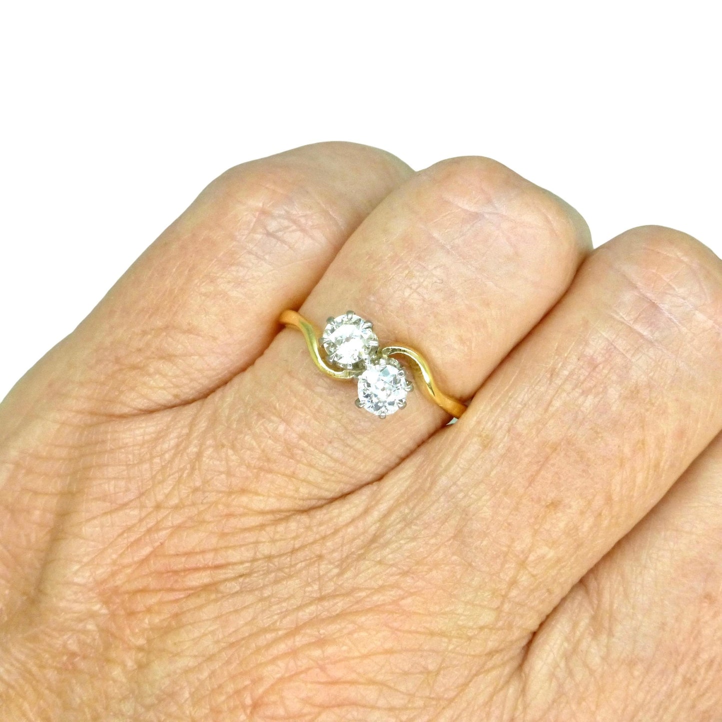Antique Edwardian 18ct Platinum Toi et Moi two stone natural diamond ring 1910s - 0.50ct