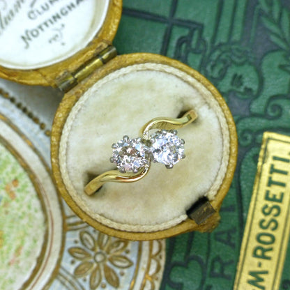 Antique Edwardian 18ct Platinum Toi et Moi two stone natural diamond ring 1910s - 0.50ct