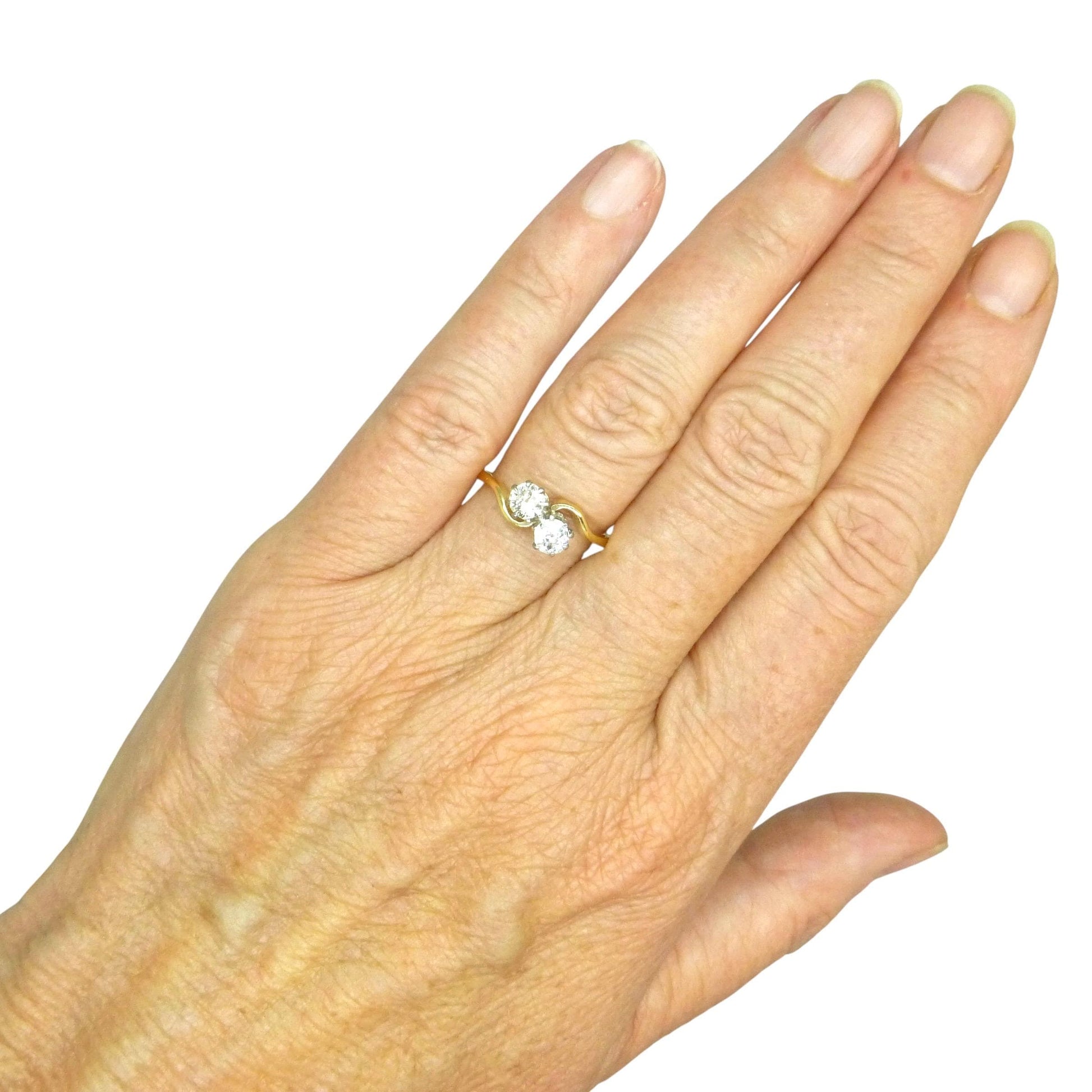 Antique Edwardian 18ct Platinum Toi et Moi two stone natural diamond ring 1910s - 0.50ct
