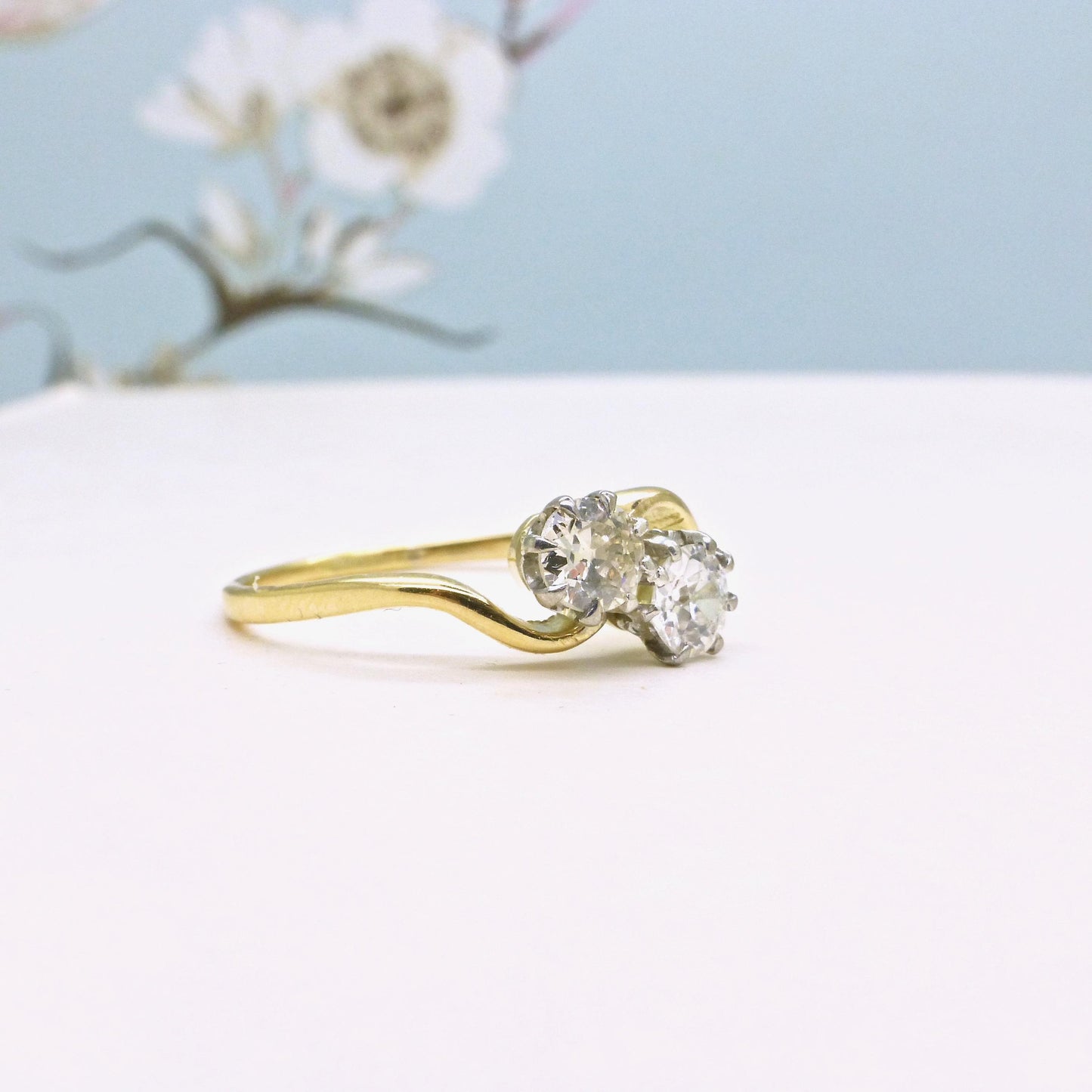 Antique Edwardian 18ct Platinum Toi et Moi two stone natural diamond ring 1910s - 0.50ct