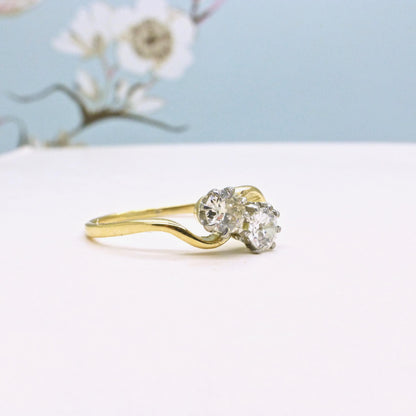 Antique Edwardian 18ct Platinum Toi et Moi two stone natural diamond ring 1910s - 0.50ct