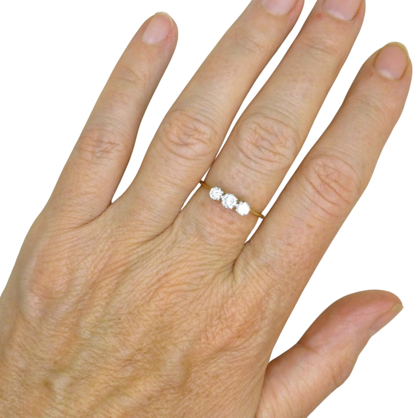 Vintage 18ct natural diamond three stone trilogy ring 0.50ct c1930's