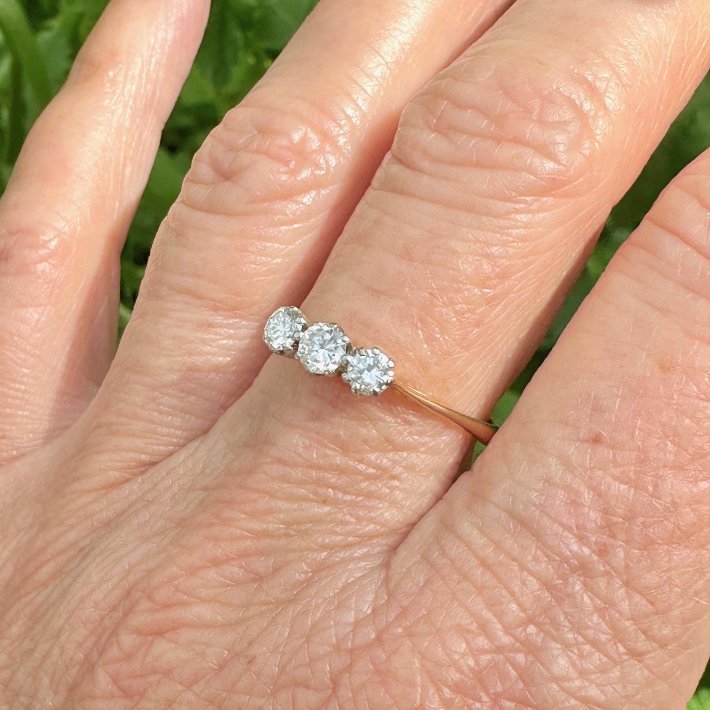 Vintage 18ct natural diamond three stone trilogy ring 0.50ct c1930's
