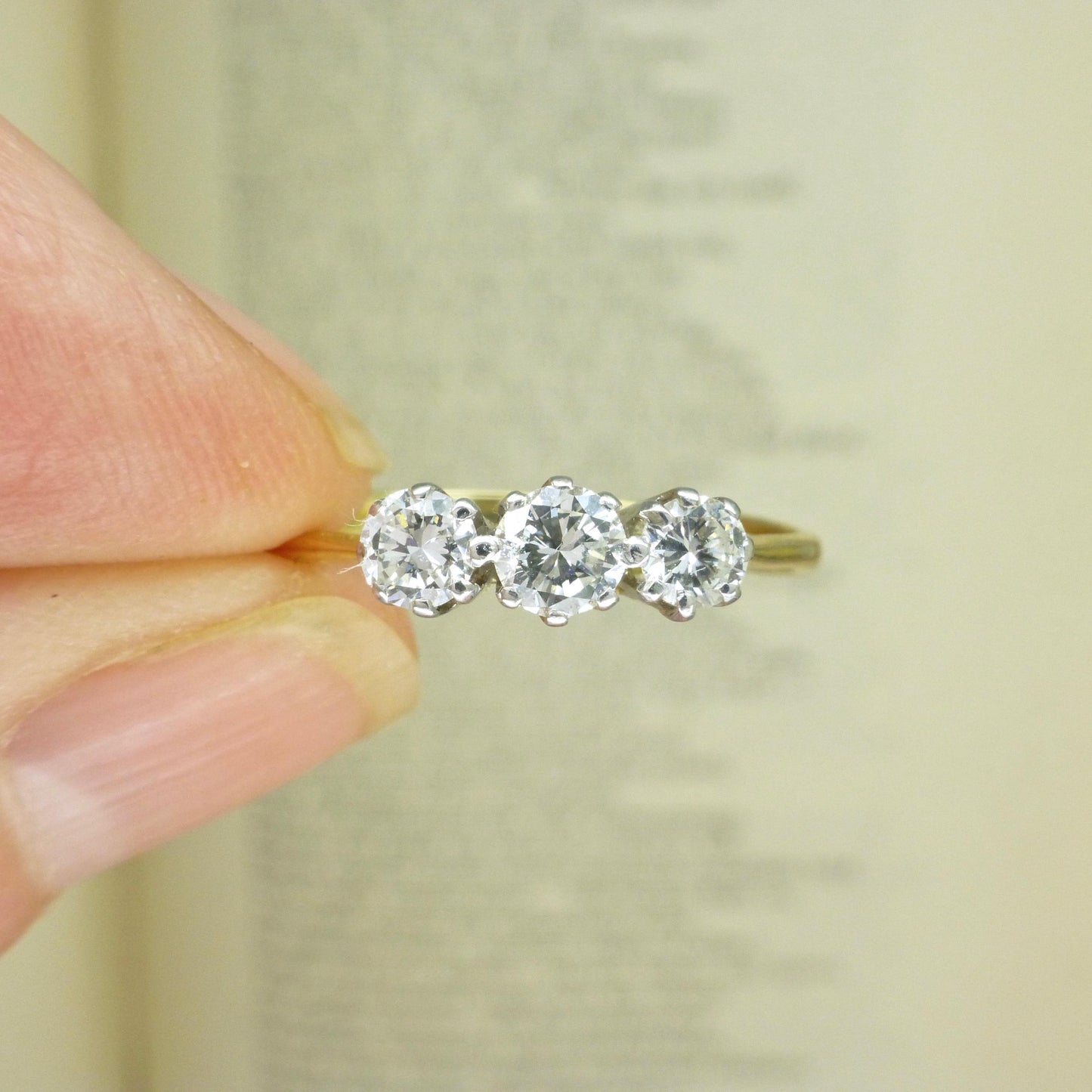 Vintage 18ct natural diamond three stone trilogy ring 0.50ct c1930's