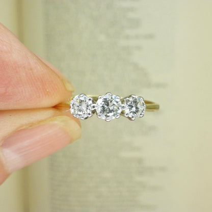 Vintage 18ct natural diamond three stone trilogy ring 0.50ct c1930's