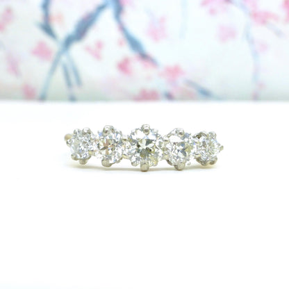 Antique Edwardian 18ct gold old European cut natural diamond five stone ring 1.05ct.