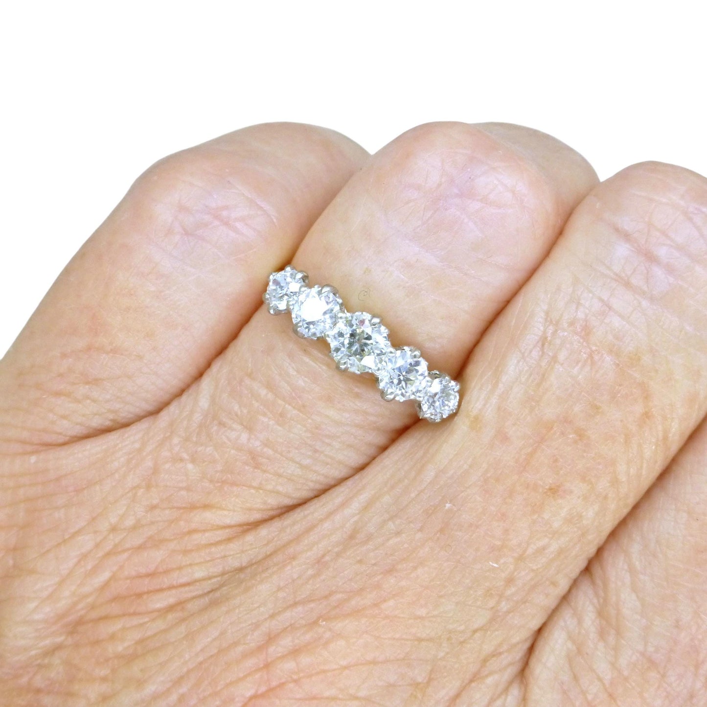 Antique Edwardian 18ct gold old European cut natural diamond five stone ring 1.05ct.