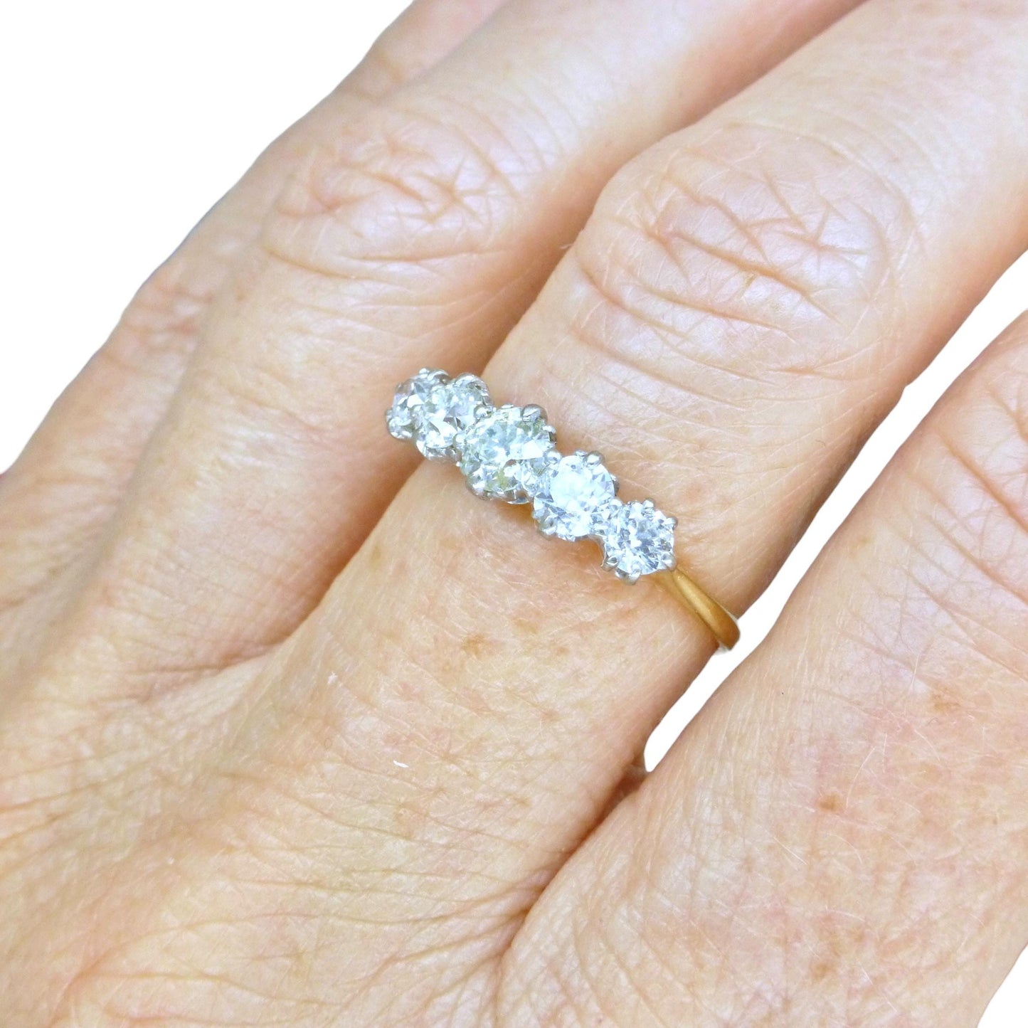 Antique Edwardian 18ct gold old European cut natural diamond five stone ring 1.05ct.