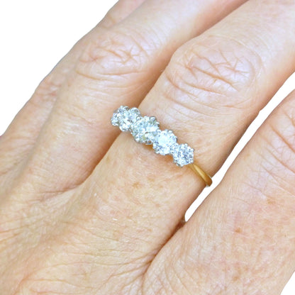 Antique Edwardian 18ct gold old European cut natural diamond five stone ring 1.05ct.