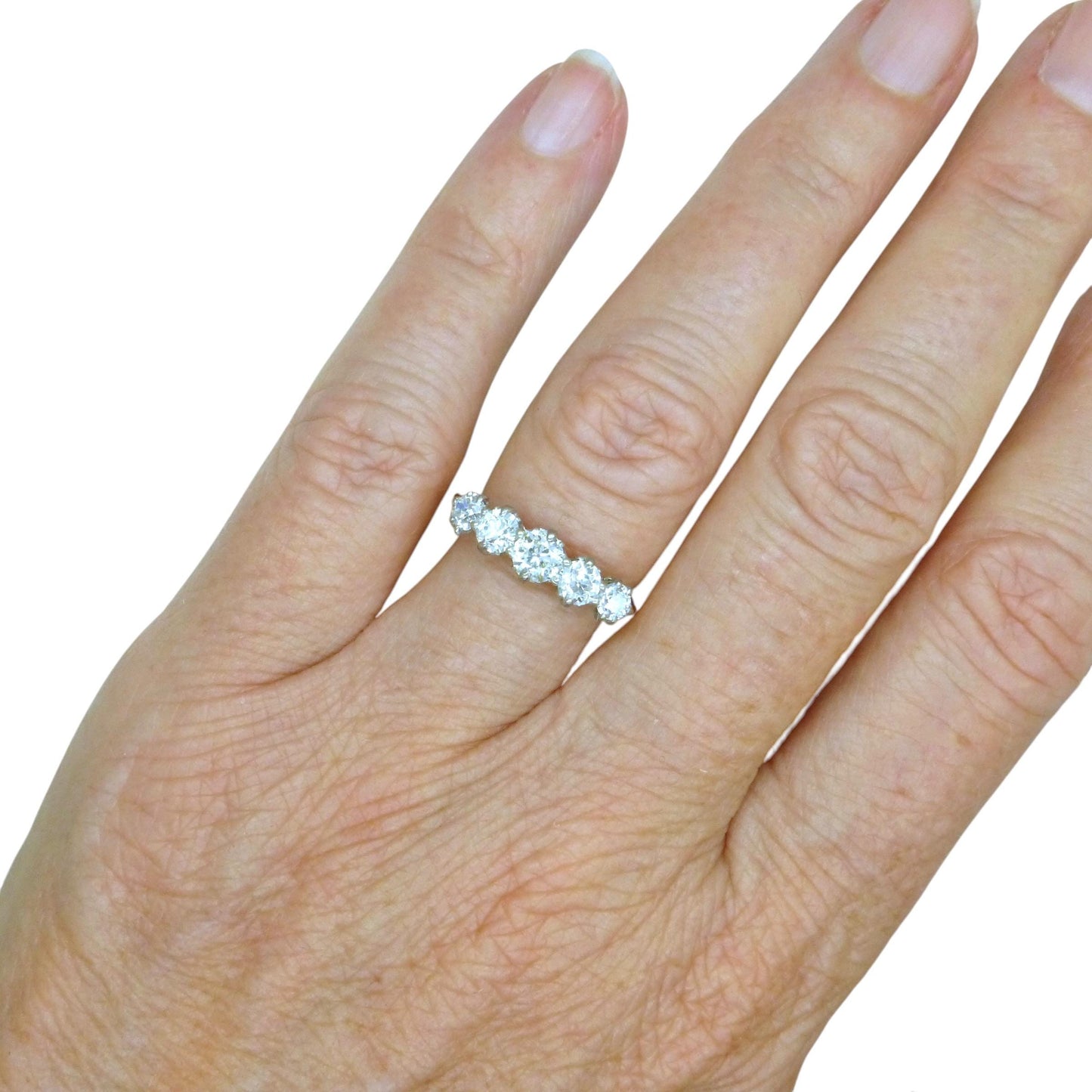 Antique Edwardian 18ct gold old European cut natural diamond five stone ring 1.05ct.